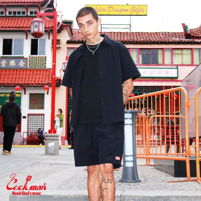 COOKMANクックマンシェフパンツハーフパンツライトショートパンツナイロン無地半ズボンメンズレディースシェフパンChefPantsプレーンブラックオリーブベージュブルーロサンゼルスセットアップコーデ