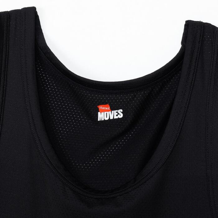 メンズタンクトップブランドインナーヘインズHanesナイロン冷感メッシュストレッチ速乾吸汗通気性MOVESムーブスリブシンプル無地筋トレシャツスーツ夏白黒ホワイトブラックHM2HD101