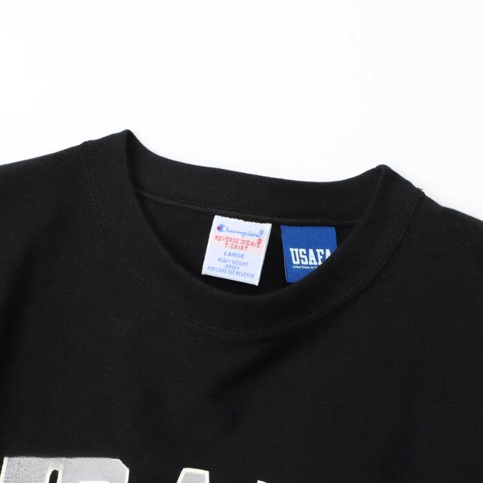 チャンピオンメンズカットソーショートスリーブTシャツ26SSリバースウィーブ男性menトップスブラック黒アメリカ綿100％コットン天竺クルーネック空軍ミリタリーREVERSEWEAVEchampionC3-D306