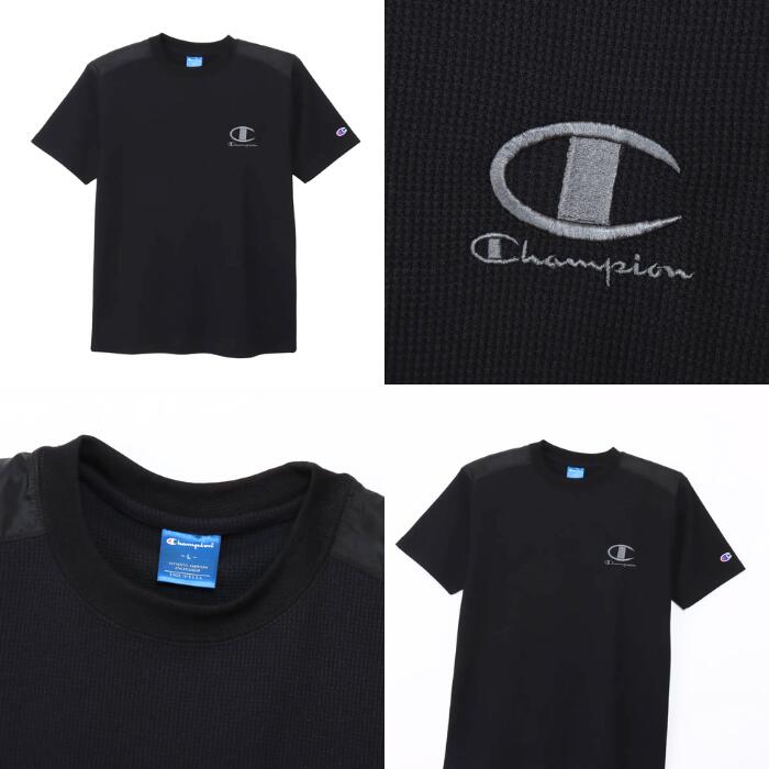 チャンピオンメンズカットソーショートスリーブTシャツ26SSスポーツサーマルワッフルブラック黒ホワイト白ネイビー紺ユニセックストップスポリエステル化繊速乾UVカット機能性championC3-DS317