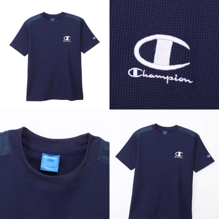 チャンピオンメンズカットソーショートスリーブTシャツ26SSスポーツサーマルワッフルブラック黒ホワイト白ネイビー紺ユニセックストップスポリエステル化繊速乾UVカット機能性championC3-DS317
