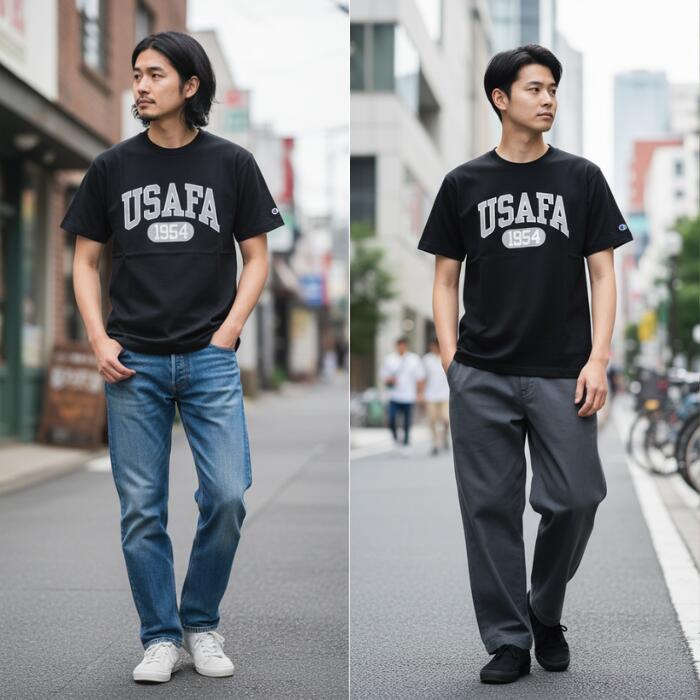 チャンピオンメンズカットソーショートスリーブTシャツ26SSリバースウィーブ男性menトップスブラック黒アメリカ綿100％コットン天竺クルーネック空軍ミリタリーREVERSEWEAVEchampionC3-D306