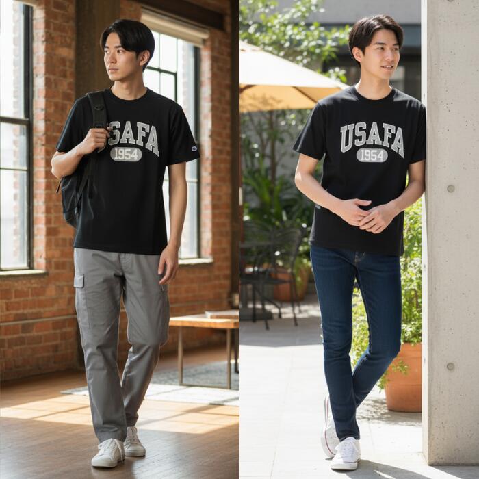 チャンピオンメンズカットソーショートスリーブTシャツ26SSリバースウィーブ男性menトップスブラック黒アメリカ綿100％コットン天竺クルーネック空軍ミリタリーREVERSEWEAVEchampionC3-D306
