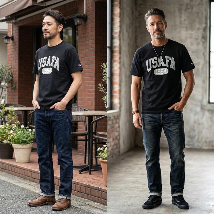 チャンピオンメンズカットソーショートスリーブTシャツ26SSリバースウィーブ男性menトップスブラック黒アメリカ綿100％コットン天竺クルーネック空軍ミリタリーREVERSEWEAVEchampionC3-D306