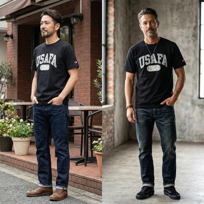 チャンピオンメンズカットソーショートスリーブTシャツ26SSリバースウィーブ男性menトップスブラック黒アメリカ綿100％コットン天竺クルーネック空軍ミリタリーREVERSEWEAVEchampionC3-D306