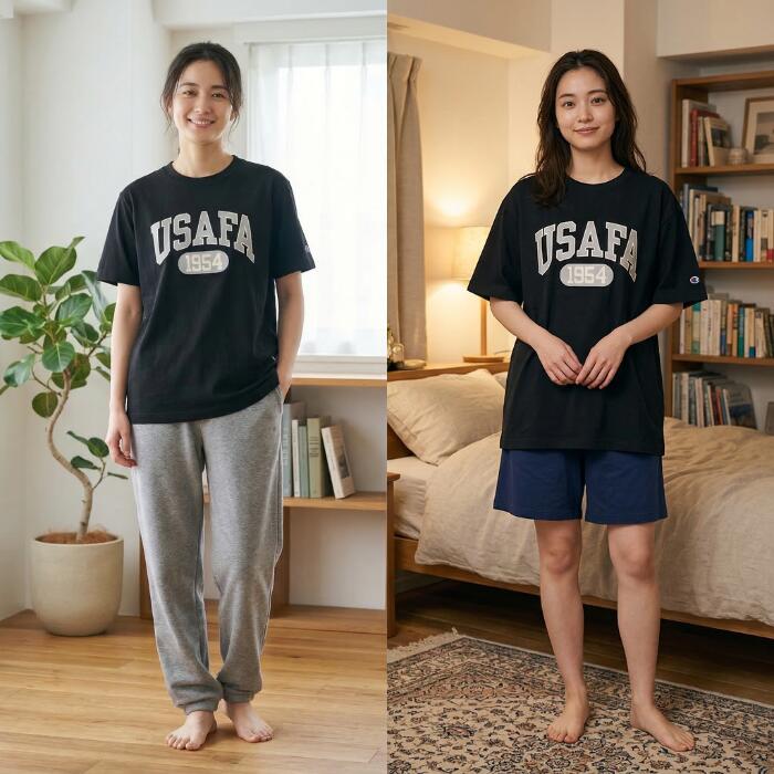 チャンピオンメンズカットソーショートスリーブTシャツ26SSリバースウィーブ男性menトップスブラック黒アメリカ綿100％コットン天竺クルーネック空軍ミリタリーREVERSEWEAVEchampionC3-D306