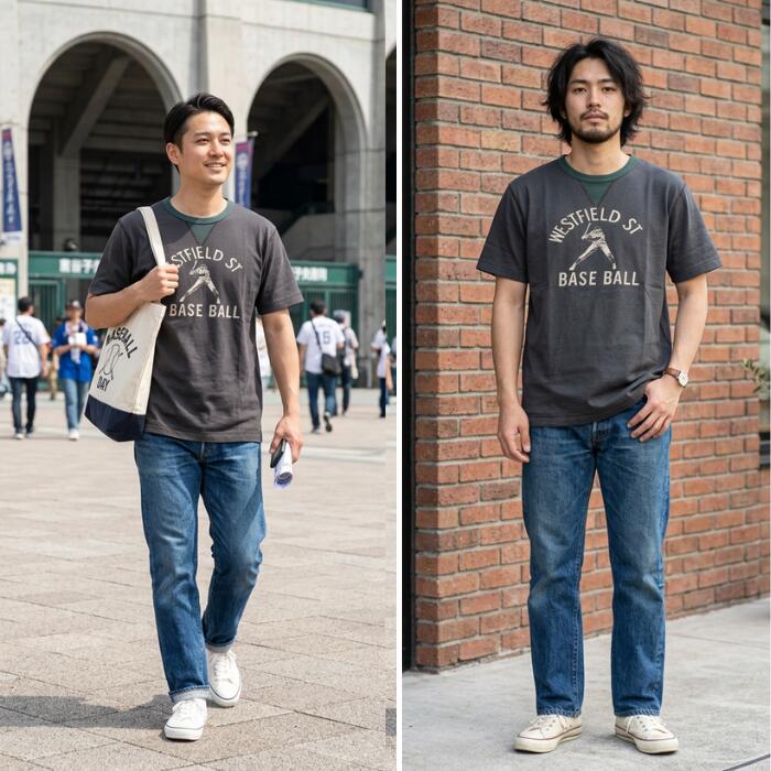 BARNSOUTFITTERSバーンズ半袖Tシャツメンズアメカジ日本製綿100丸胴COZUNコズンクルーネックヘビーウエイト両Vガゼット野球WBCMLBベースボールBR-25237BR-8145