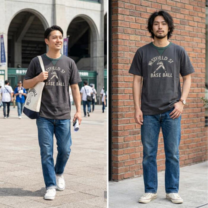 BARNSOUTFITTERSバーンズ半袖Tシャツメンズアメカジ日本製綿100丸胴COZUNコズンクルーネックヘビーウエイト両Vガゼット野球WBCMLBベースボールBR-25237BR-8145