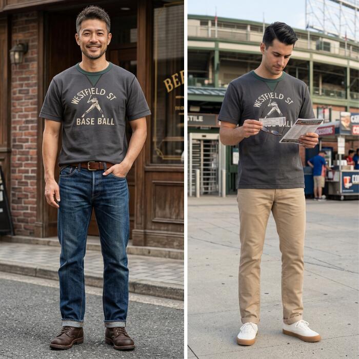 BARNSOUTFITTERSバーンズ半袖Tシャツメンズアメカジ日本製綿100丸胴COZUNコズンクルーネックヘビーウエイト両Vガゼット野球WBCMLBベースボールBR-25237BR-8145