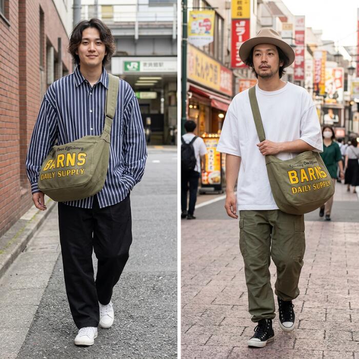 バーンズアウトフィッターズbarnsoutfittersショルダーバッグバッグメンズレディースニュースペーパーバッグユニセックスアメカジ綿100コットン大容量マチ広大きめ斜めがけ大人A4ブランドBR-26119