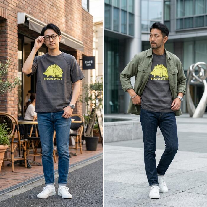 BARNSOUTFITTERSバーンズ日本製半袖ラグランTシャツ厚手恐竜ステゴサウルスヘビーウエイトヘビーオンスBR-25232メンズレディースユニセックス綿10090'sSSPT-Tビンテージクラックひび割れ