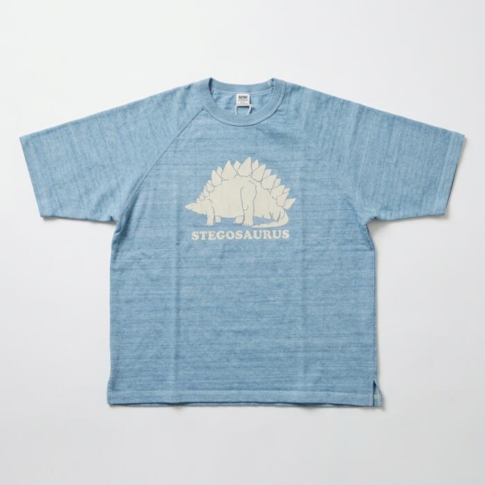 BARNSOUTFITTERSバーンズ日本製半袖ラグランTシャツ厚手恐竜ステゴサウルスヘビーウエイトヘビーオンスBR-25232メンズレディースユニセックス綿10090'sSSPT-Tビンテージクラックひび割れ