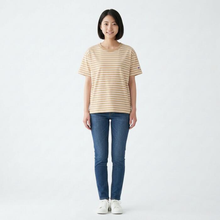 チャンピオンレディースカットソーボーダーショートスリーブポケットTシャツ26SSウィメンズトップスネイビーホワイトレッドベージュストライプアメリカ綿100％コットン天竺クルーネックchampionCW-D328