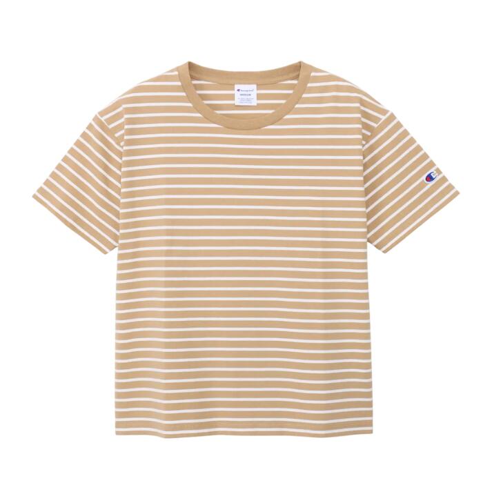 チャンピオンレディースカットソーボーダーショートスリーブポケットTシャツ26SSウィメンズトップスネイビーホワイトレッドベージュストライプアメリカ綿100％コットン天竺クルーネックchampionCW-D328