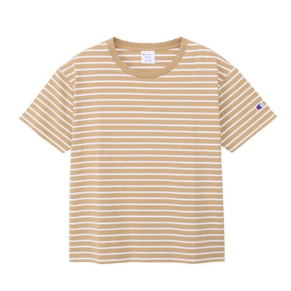 チャンピオンレディースカットソーボーダーショートスリーブポケットTシャツ26SSウィメンズトップスネイビーホワイトレッドベージュストライプアメリカ綿100％コットン天竺クルーネックchampionCW-D328