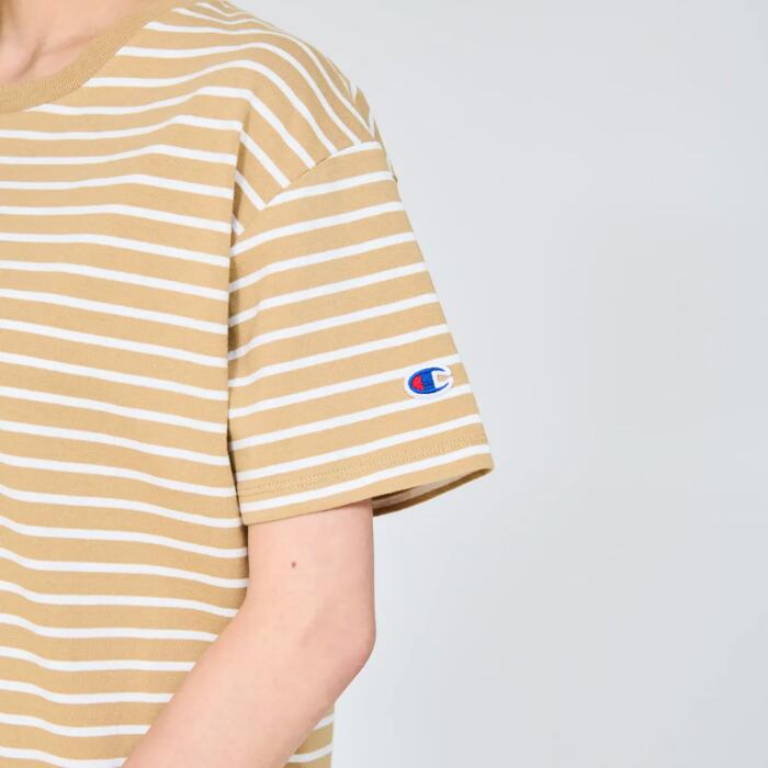 チャンピオンレディースカットソーボーダーショートスリーブポケットTシャツ26SSウィメンズトップスネイビーホワイトレッドベージュストライプアメリカ綿100％コットン天竺クルーネックchampionCW-D328