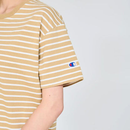 チャンピオンレディースカットソーボーダーショートスリーブポケットTシャツ26SSウィメンズトップスネイビーホワイトレッドベージュストライプアメリカ綿100％コットン天竺クルーネックchampionCW-D328
