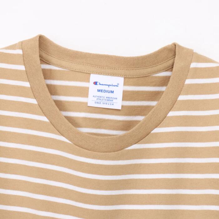 チャンピオンレディースカットソーボーダーショートスリーブポケットTシャツ26SSウィメンズトップスネイビーホワイトレッドベージュストライプアメリカ綿100％コットン天竺クルーネックchampionCW-D328