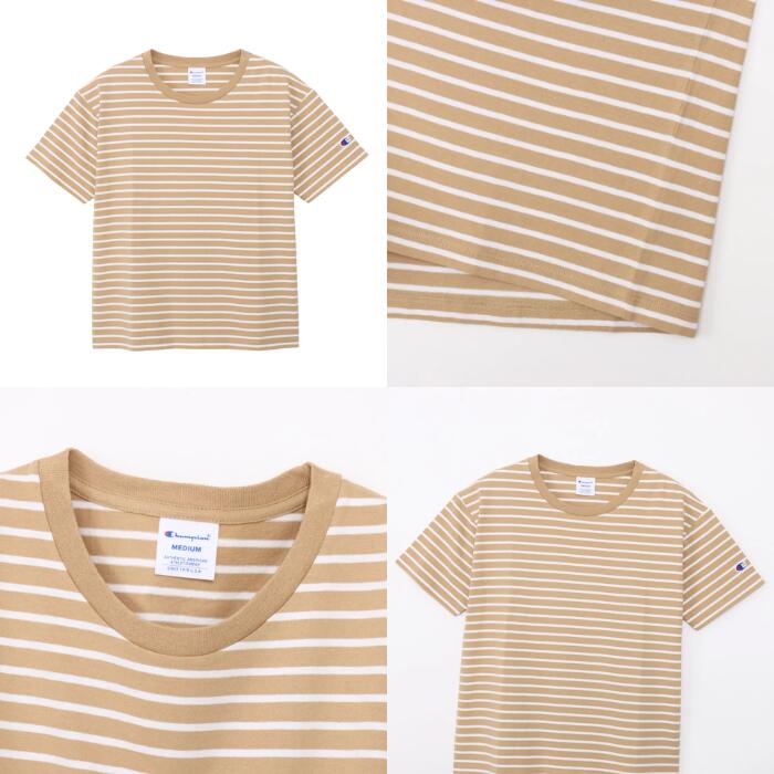 チャンピオンレディースカットソーボーダーショートスリーブポケットTシャツ26SSウィメンズトップスネイビーホワイトレッドベージュストライプアメリカ綿100％コットン天竺クルーネックchampionCW-D328