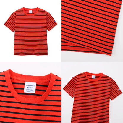 チャンピオンレディースカットソーボーダーショートスリーブポケットTシャツ26SSウィメンズトップスネイビーホワイトレッドベージュストライプアメリカ綿100％コットン天竺クルーネックchampionCW-D328