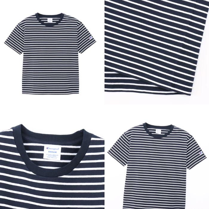 チャンピオンレディースカットソーボーダーショートスリーブポケットTシャツ26SSウィメンズトップスネイビーホワイトレッドベージュストライプアメリカ綿100％コットン天竺クルーネックchampionCW-D328
