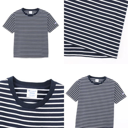 チャンピオンレディースカットソーボーダーショートスリーブポケットTシャツ26SSウィメンズトップスネイビーホワイトレッドベージュストライプアメリカ綿100％コットン天竺クルーネックchampionCW-D328