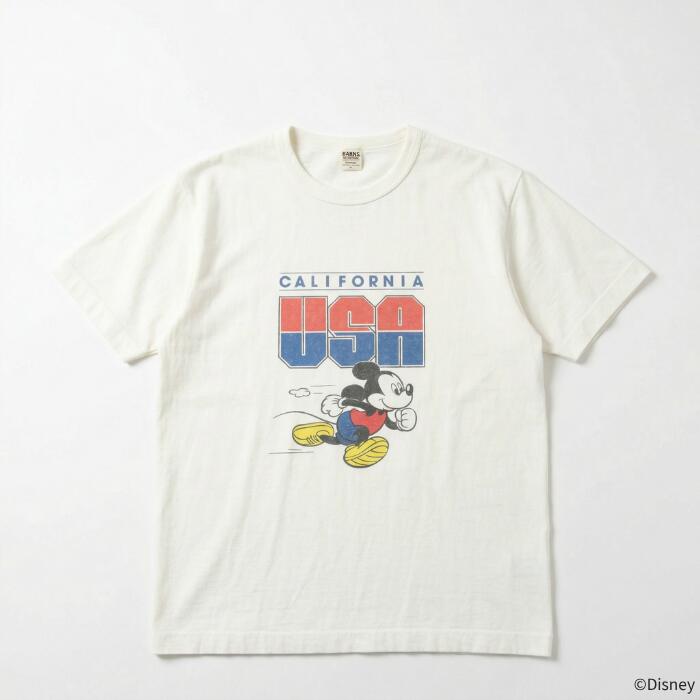 BARNSOUTFITTERSバーンズ日本製半袖吊り編みクルーネックプリントTシャツディズニーミッキーマウスコラボメンズレディースユニセックス綿100％天竺ホワイトグレービンテージBR-25178