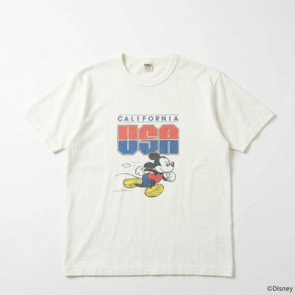 BARNSOUTFITTERSバーンズ日本製半袖吊り編みクルーネックプリントTシャツディズニーミッキーマウスコラボメンズレディースユニセックス綿100％天竺ホワイトグレービンテージBR-25178