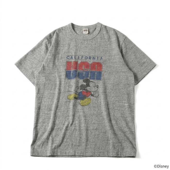 BARNSOUTFITTERSバーンズ日本製半袖吊り編みクルーネックプリントTシャツディズニーミッキーマウスコラボメンズレディースユニセックス綿100％天竺ホワイトグレービンテージBR-25178