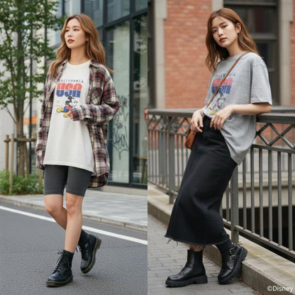 BARNSOUTFITTERSバーンズ日本製半袖吊り編みクルーネックプリントTシャツディズニーミッキーマウスコラボメンズレディースユニセックス綿100％天竺ホワイトグレービンテージBR-25178