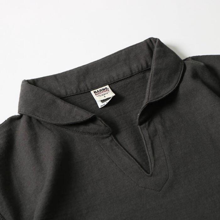 BARNSOUTFITTERSバーンズ日本製半袖COZUN小寸スキッパーネックポロシャツTシャツメンズレディースユニセックス綿100％ホワイトグレーブラックネイビーフラットシーマーBR-25178