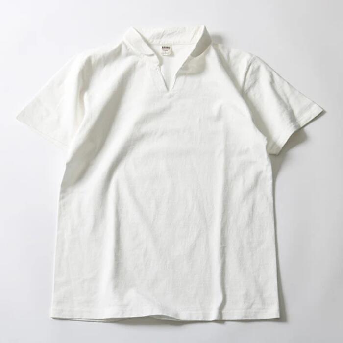 BARNSOUTFITTERSバーンズ日本製半袖COZUN小寸スキッパーネックポロシャツTシャツメンズレディースユニセックス綿100％ホワイトグレーブラックネイビーフラットシーマーBR-25178