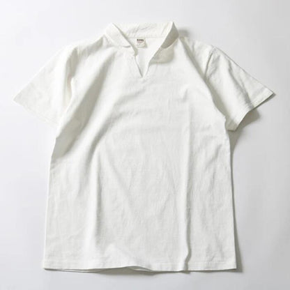 BARNSOUTFITTERSバーンズ日本製半袖COZUN小寸スキッパーネックポロシャツTシャツメンズレディースユニセックス綿100％ホワイトグレーブラックネイビーフラットシーマーBR-25178