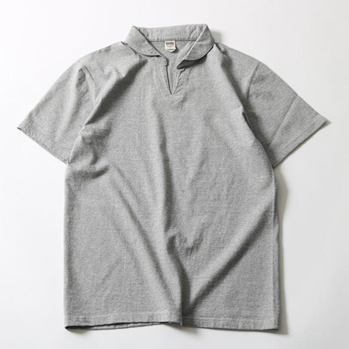 BARNSOUTFITTERSバーンズ日本製半袖COZUN小寸スキッパーネックポロシャツTシャツメンズレディースユニセックス綿100％ホワイトグレーブラックネイビーフラットシーマーBR-25178
