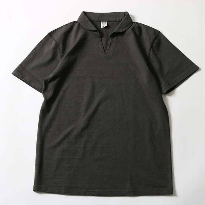 BARNSOUTFITTERSバーンズ日本製半袖COZUN小寸スキッパーネックポロシャツTシャツメンズレディースユニセックス綿100％ホワイトグレーブラックネイビーフラットシーマーBR-25178