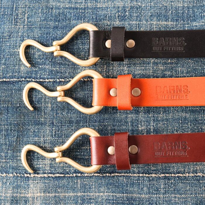 BARNSOUTFITTERSバーンズフックバックルレザーベルト日本製栃木レザーメンズレディースユニセックス本革牛革ヌメ革サマーオイルブラックブラウンチョコカジュアルサイズ調整可能ギフトLE-4087