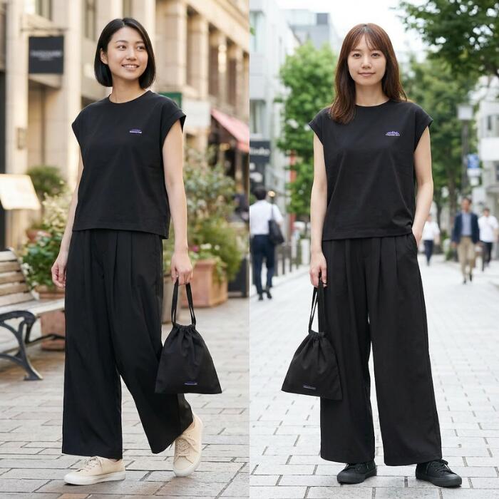サウザンドマイルTHOUSANDMILEセットアップ3点セットフレンチスリーブシャツ＆ロングパンツセット巾着バッグ付きレディースカットソー速乾通気性ポリエステルストレッチイージーケアTM261HA00362