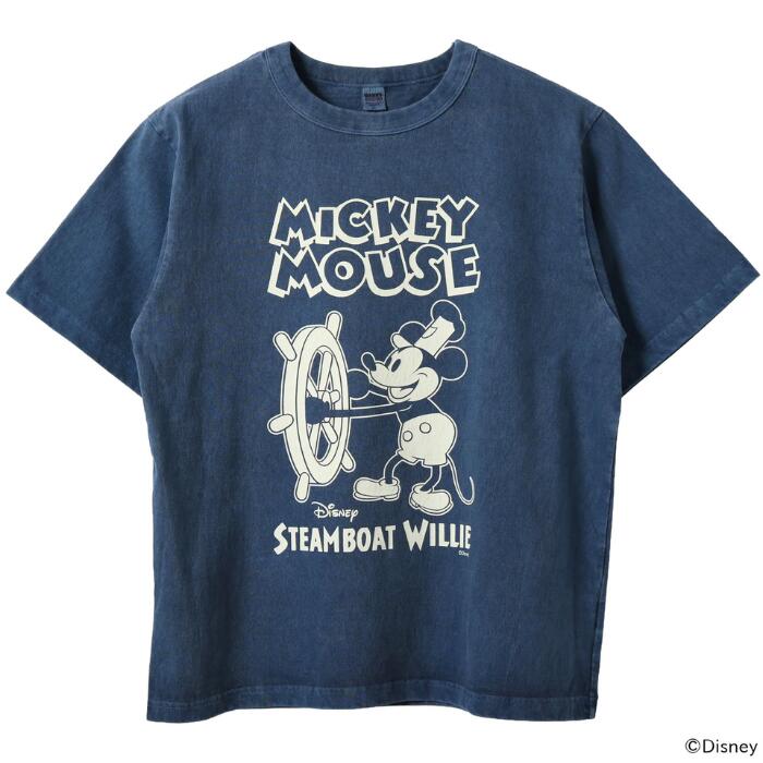 BARNSOUTFITTERSバーンズ日本製半袖クルーネック50sスクエアショートスリーブプリントTシャツディズニーミッキーマウスコラボメンズレディースユニセックス綿100％ピグメント蒸気船ウィリーBR-26284