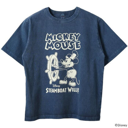BARNSOUTFITTERSバーンズ日本製半袖クルーネック50sスクエアショートスリーブプリントTシャツディズニーミッキーマウスコラボメンズレディースユニセックス綿100％ピグメント蒸気船ウィリーBR-26284