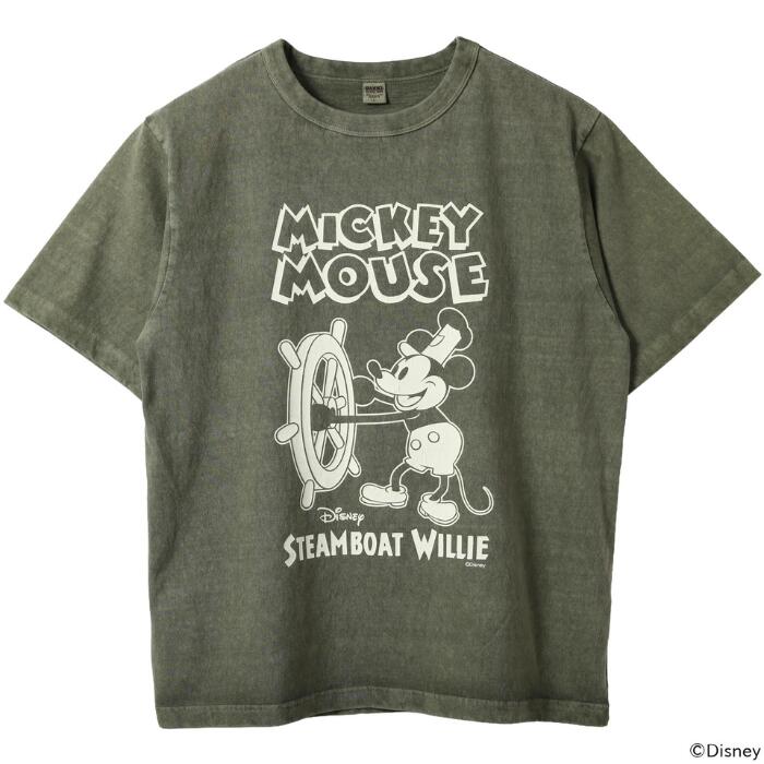BARNSOUTFITTERSバーンズ日本製半袖クルーネック50sスクエアショートスリーブプリントTシャツディズニーミッキーマウスコラボメンズレディースユニセックス綿100％ピグメント蒸気船ウィリーBR-26284