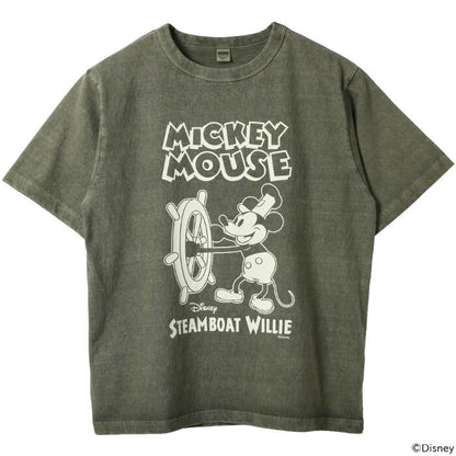 BARNSOUTFITTERSバーンズ日本製半袖クルーネック50sスクエアショートスリーブプリントTシャツディズニーミッキーマウスコラボメンズレディースユニセックス綿100％ピグメント蒸気船ウィリーBR-26284
