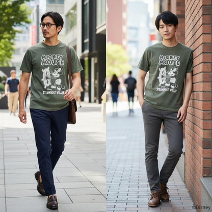 BARNSOUTFITTERSバーンズ日本製半袖クルーネック50sスクエアショートスリーブプリントTシャツディズニーミッキーマウスコラボメンズレディースユニセックス綿100％ピグメント蒸気船ウィリーBR-26284