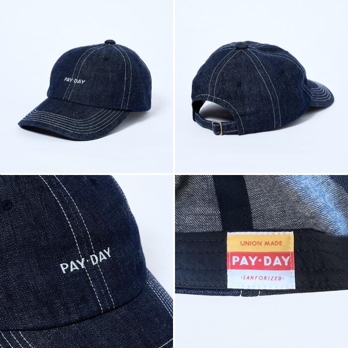 PAY･DAYペイデイエンブロイダリーヴィンテージキャップ帽子メンズレディースユニセックスフリーサイズ日本製綿100％コットンリジット生デニム刺?ロゴビンテージEMBROIDERYVINTAGECAPPD29-AC-6