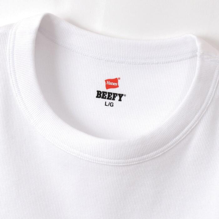 HanesヘインズメンズTシャツブランドインナービーフィーBEEFYリブストレッチシンプル綿コットンヘビーウエイトヘビーオンス丈夫白黒紺ホワイトブラックグレーネイビーHM1-R103