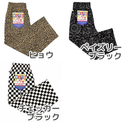 COOKMANクックマンワイドシェフパンツWideChefPantsメンズレディースユニセックスワイドパンツシェフパンイージーパンツゆったり太め無地デニムストライプチェックペイズリー黒ブラックウエストゴム