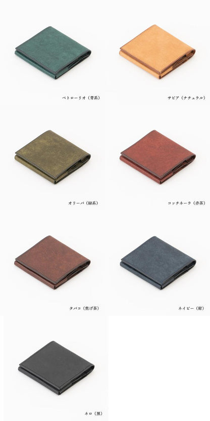 PLOWSプラウズ二つ折り財布メンズレディースdritto2thinプエブロverミニ財布コンパクト財布小さい財布薄型本革牛革プエブロレザー日本製ペトローリオサビアオリーバコッチネーラタバコネイビーネロ